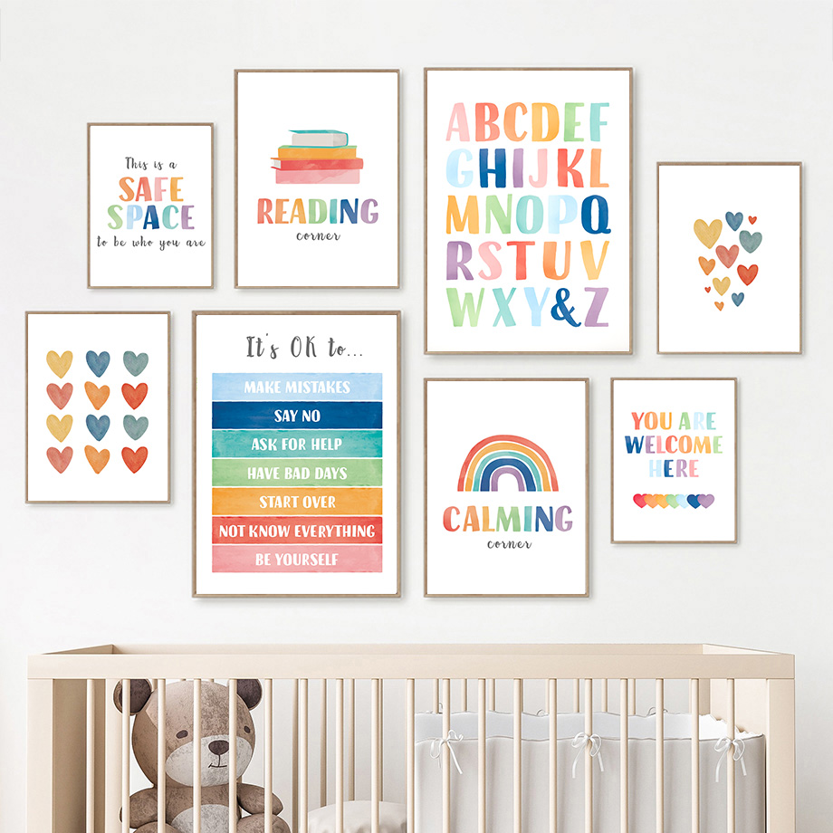 Inspirational Kids Education Quotes - Rainbow Classroom Wall Art Educational Kids