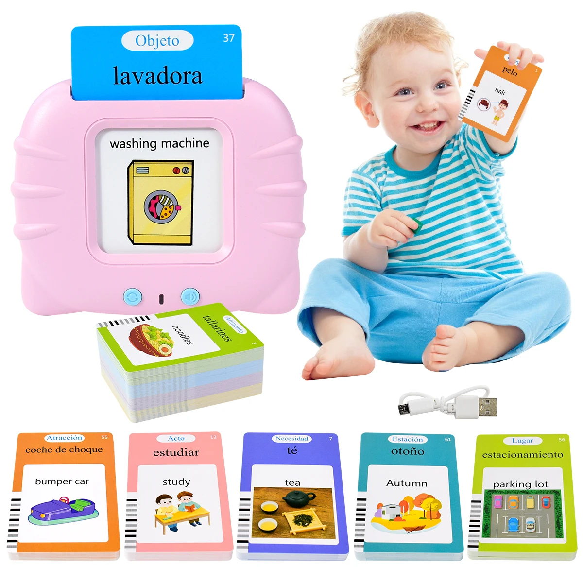 Flash Card Alphabet - Electronic Spanish Cognitive Cards,Kids Talking Flash