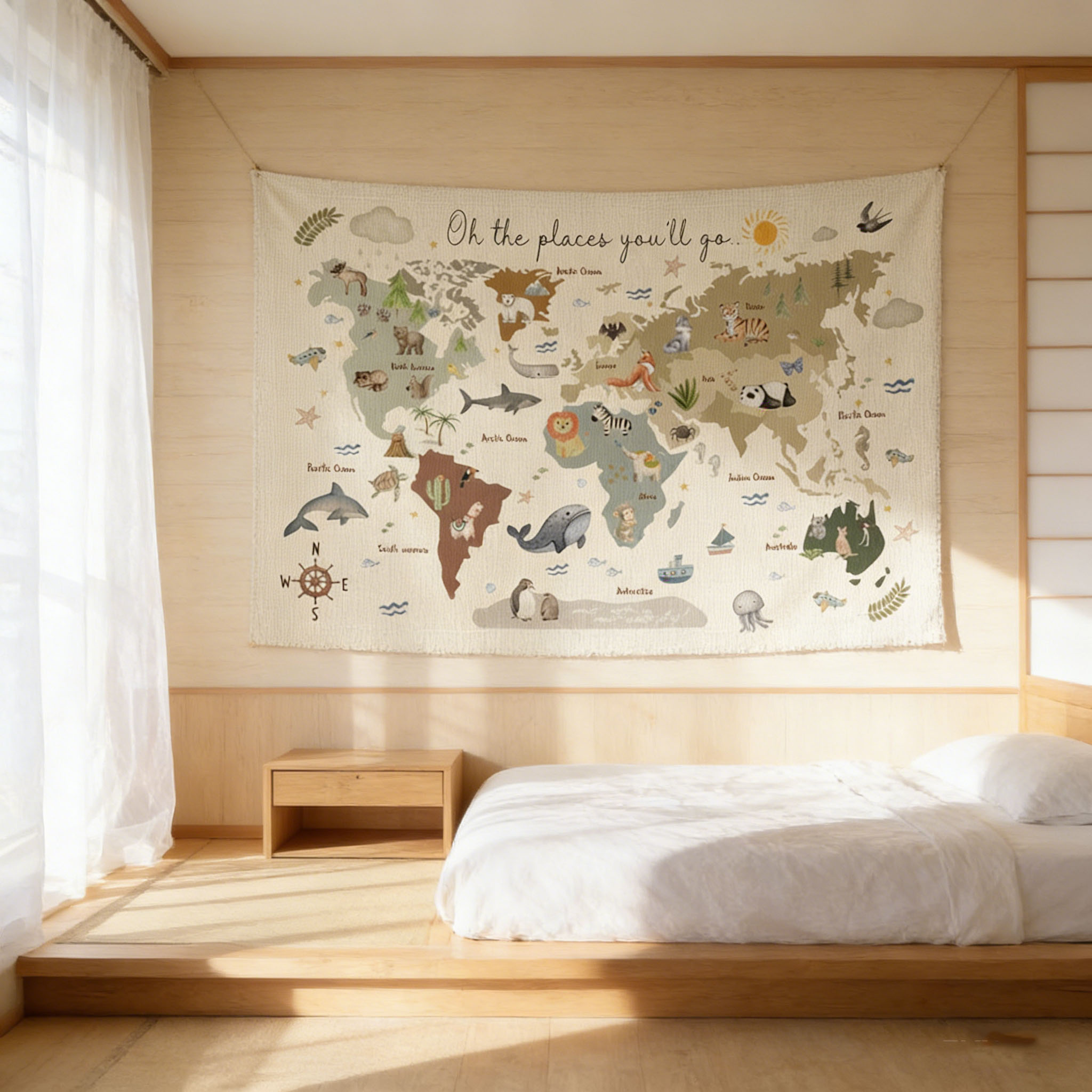Cute Animal World Map Tapestry - Kids Education Banner recensie en prijs