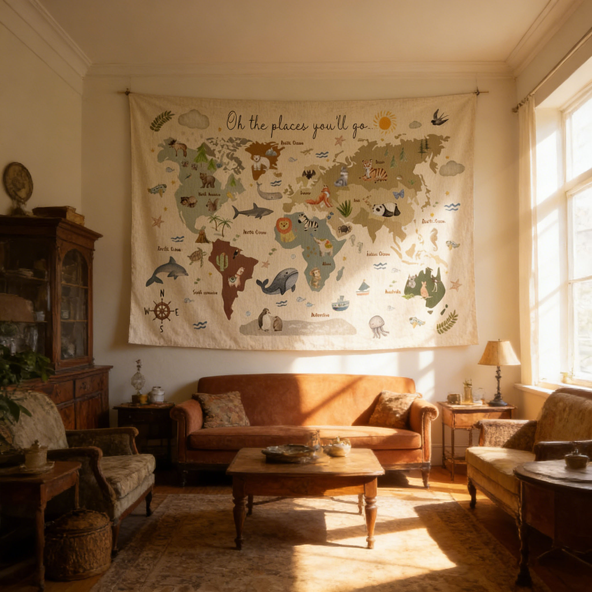 Cute Animal World Map Tapestry - Kids Education Banner recensie en prijs