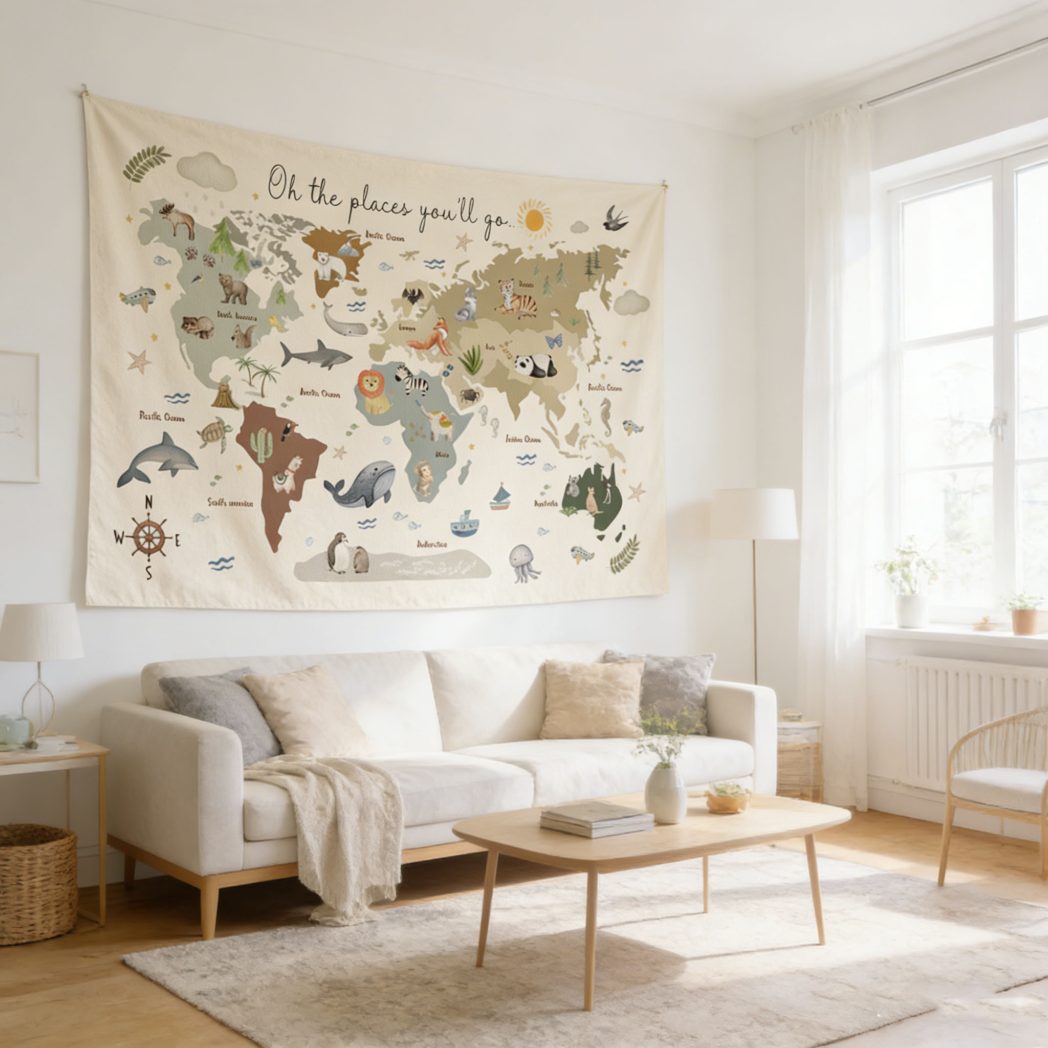 Cute Animal World Map Tapestry - Kids Education Banner recensie en prijs