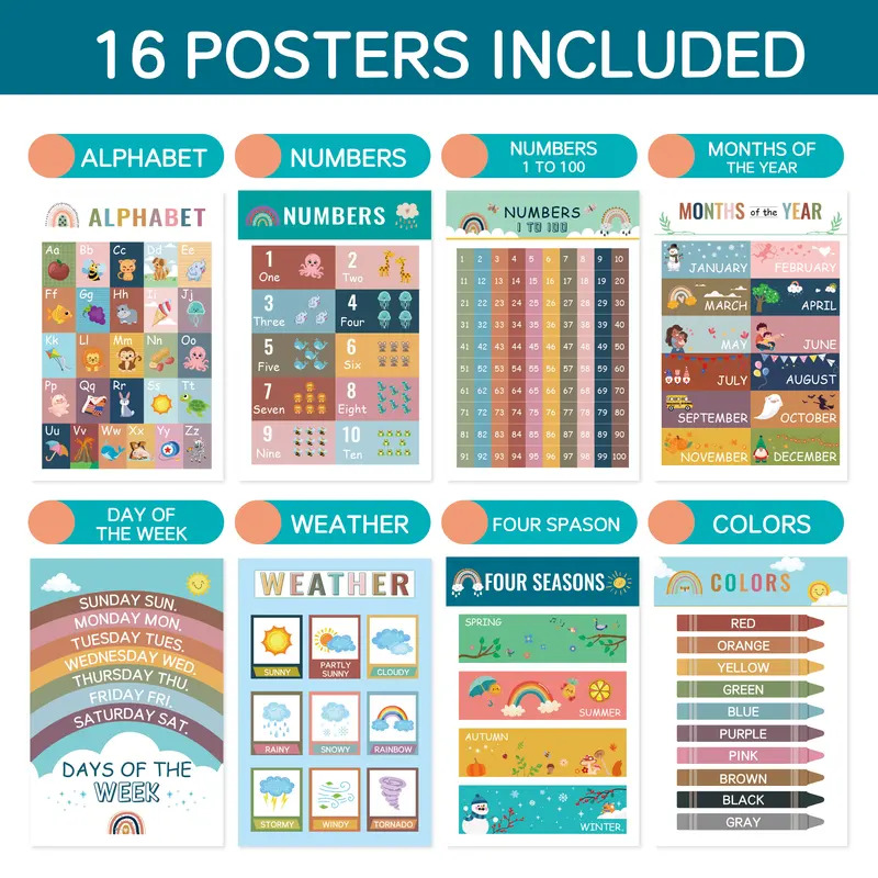16Pcs Montessori Enlighten Ear - Kids Education Wallpaper recensie en prijs
