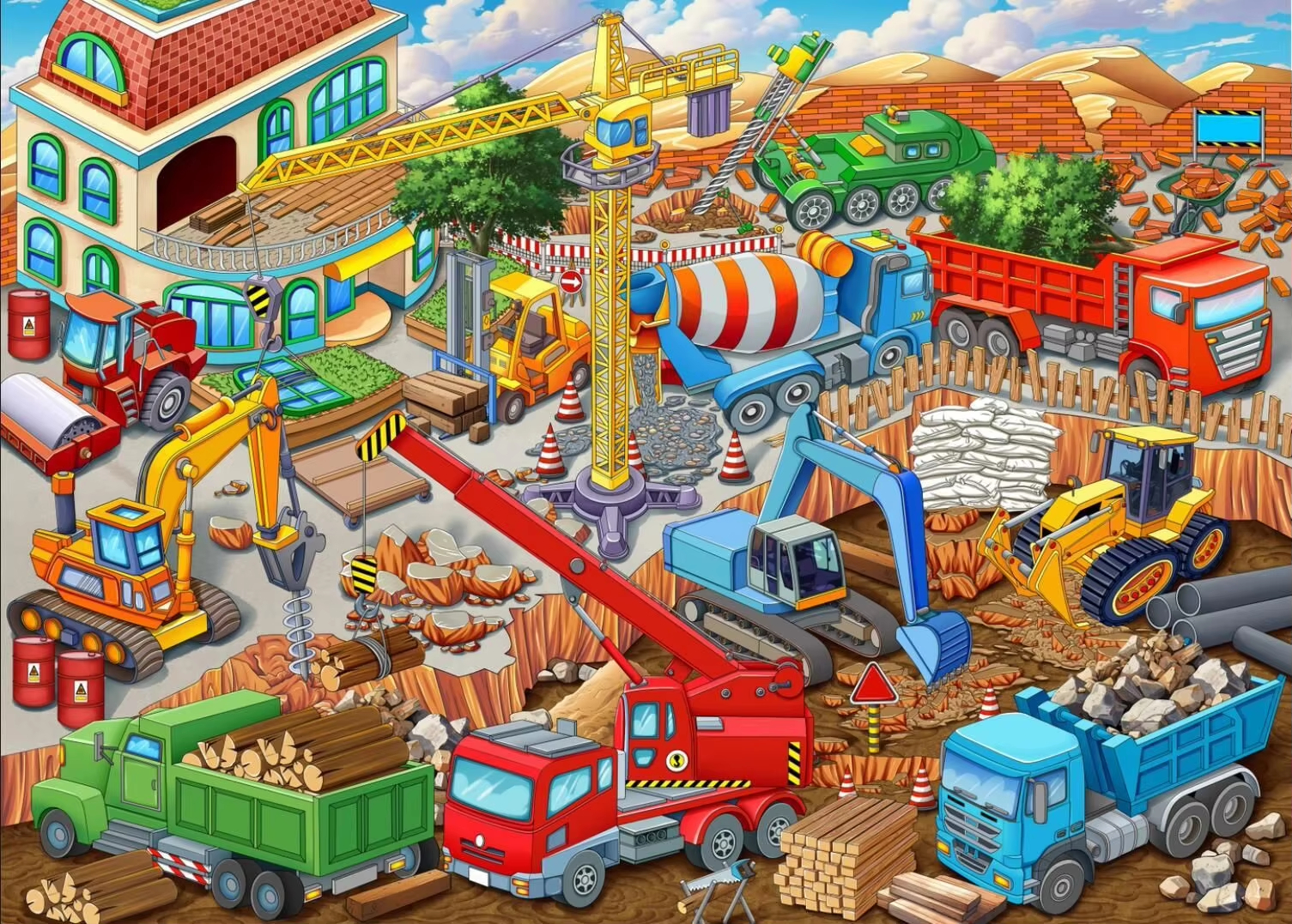 Cartoon Construction Site Vehi - Kids Education Wallpaper recensie en prijs